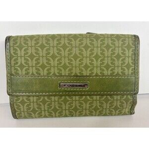 Fossil Trifold Wallet Ladies Green Genuine Leather Snap Close 6” X 4”
